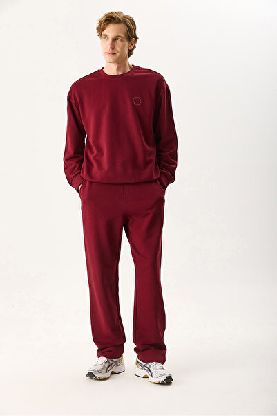 VENA Men's Viktor Embroidered Sweatshirt 100% Cotton - Burgundy