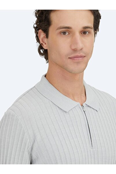 Kip Light Gray Polo Neck Jacquard Wool Blend Knitwear Sweater