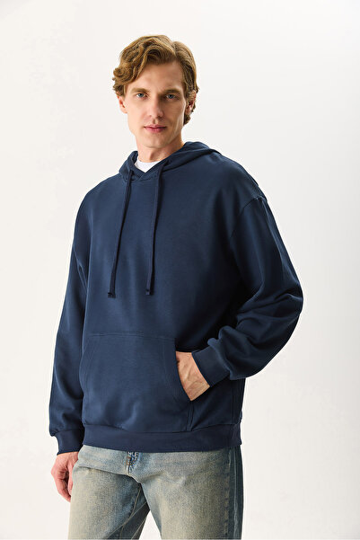 VENA Ανδρικό φούτερ με κουκούλα με κουκούλα Basic 100% βαμβάκι - Μπλε ναυτικό