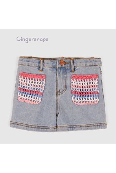 Gingersnaps Girls Embroidered Crochet Denim Shorts