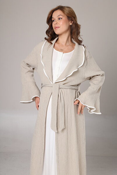 LOHOUSE Kadın Bej Jakarlı Özel Tasarım Pamuklu Kışlık Lohusa Hamile Sabahlık ...