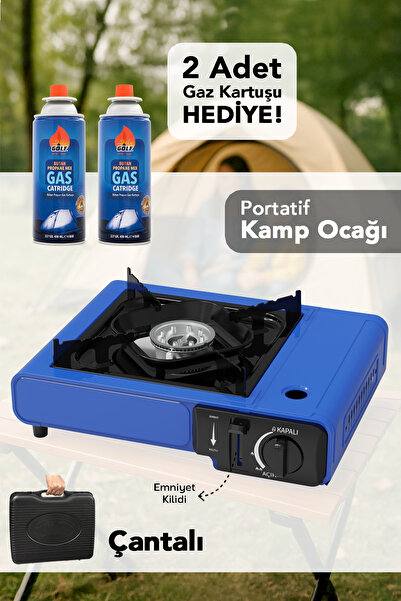 Meleni Home Portatif Kamp Ocağı - Taşıma Çantalı Gazlı Stop Emniyetli Mavi Ka...