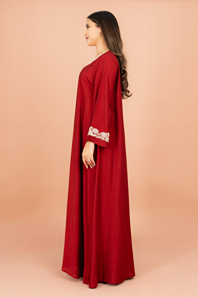 IKKXA Classic Solid Floral Embroidery Crystal Jalabiya