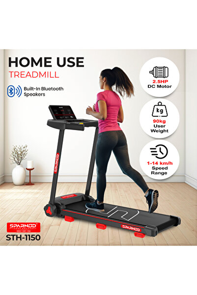 Sparnod Fitness STH-1150 Treadmill 2.5HP, 1–14 km/h, Manual Incline, LED, Bluetooth Speakers