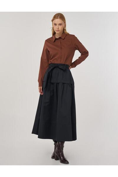 Kayra Evaze Skirt with Belt Black 12035