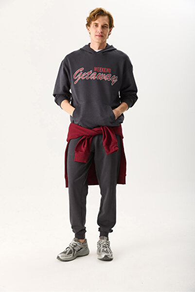 VENA Ανδρικό φούτερ Getaway με τύπωμα 100% βαμβάκι - ανθρακί