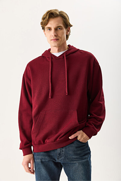VENA Ανδρικό φούτερ με κουκούλα Basic Hoodie 100% βαμβάκι - Βουργουνδία