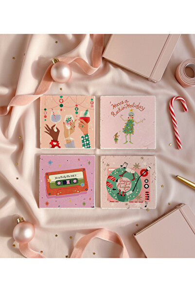 arslart حامل أكواب من الحجر الطبيعي بتصميم عيد الميلاد الرجعي، تصميم ممتع لعي...