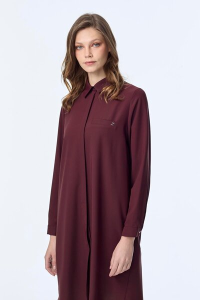Zühre Hidden Button Detailed Tunic Plum T-0767