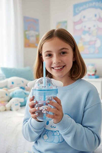 SANRIO Lisanslı Cinnamoroll Tatlı Fabrikası Serisi Plastik Şişe Pipetli ve Sü...