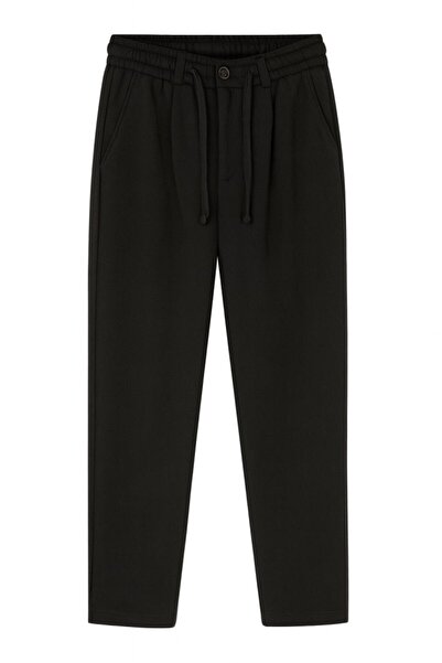 CGA Men's Black Elastic Waist Gray Patterned Trousers