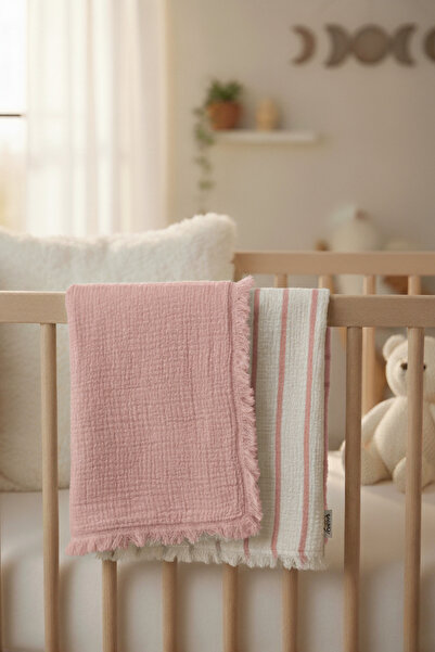 VERONİCA LİNE بطانية أطفال مبطنة من الموسلين 7 طبقات مقاس 100x120 سرير عربة أ...