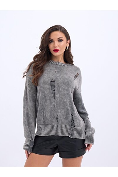 BirYıldızOl Knitwear Ripped Detailed Loose Women's Sweater