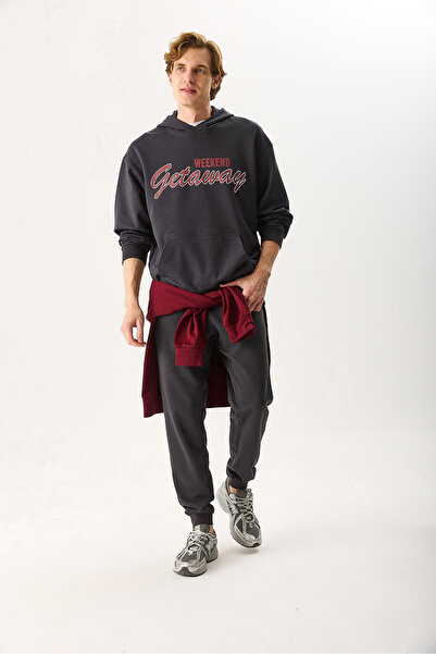 VENA Ανδρικό φούτερ Getaway με τύπωμα 100% βαμβάκι - ανθρακί