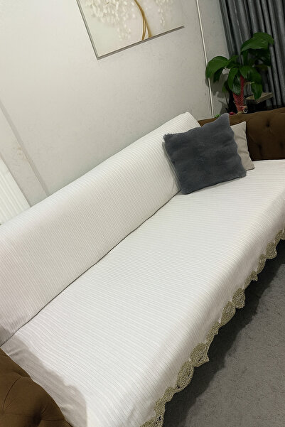 Keremhome Bambu Çizgili Kaymaz Süngerli Kadife Dantelli Kanepe Örtüsü 170x210 – Şık Çekyat Örtüsü