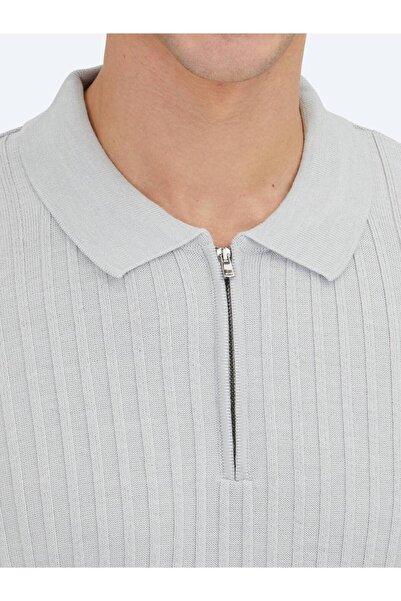 Kip Light Gray Polo Neck Jacquard Wool Blend Knitwear Sweater