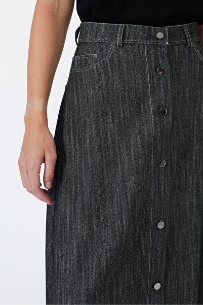 Zühre Button Detailed Black Skirt Etk-0201