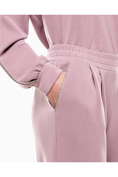 EA7 Women's Elastic Waistband Metallic Logo on Back High Waist Pink Sweatpants 7W000446 Af12643-Ua2