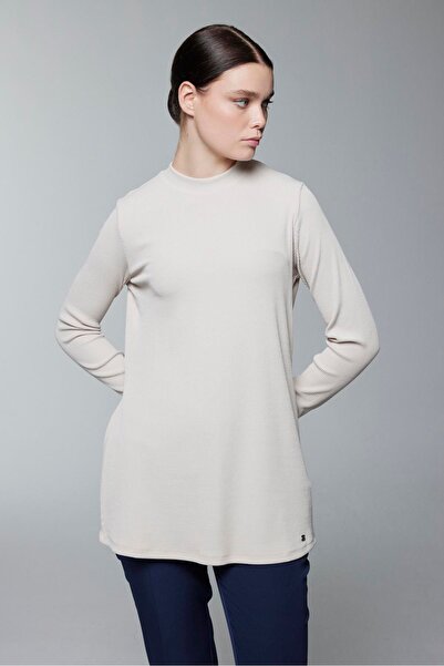 Zühre Crew Neck Corded Fabric Long Sleeve Stone Underwear I-0014