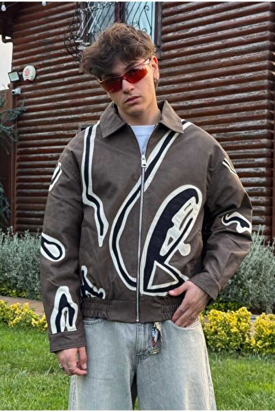 serline Jachetă din piele supradimensionat cu broderie premium