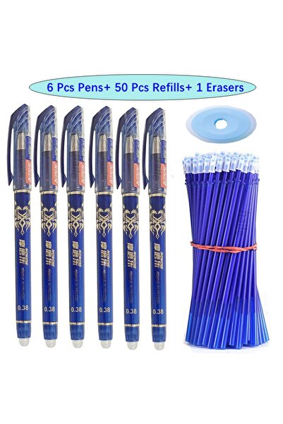 Choice مجموعة أقلام جل قابلة للمسح من 57 قطعة زرقاء اللون، قلم حبر جاف أسود أ...
