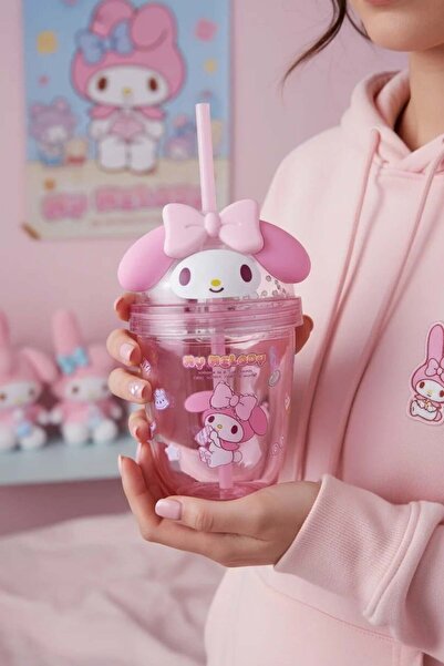 SANRIO Lisanslı My Melody Tatlı Fabrikası Serisi Plastik Şişe Pipetli ve Süsl...