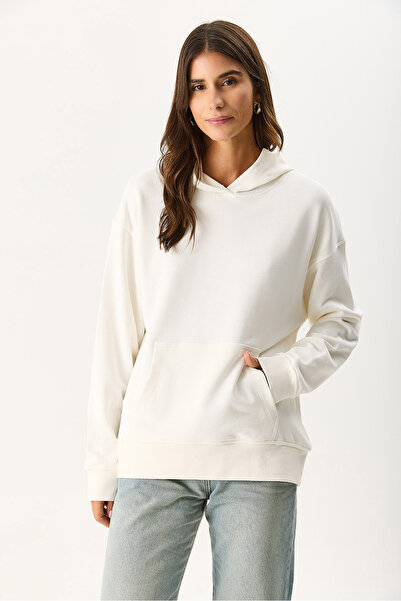VENA Women's Hooded Basic Hoodie Sweatshirt 100% Cotton - Ivory