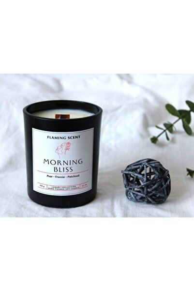 OEM Scented Soy Candle with Wooden Wick, Flaming Scent, Morning Bliss, Pear and Freesia, 165 g