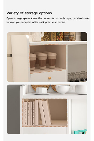 AnneFish 100*35*90cm Coffee Corner Home Kitchen Coffee Bar Cabinet Shelf With Drawers Display Cabinet