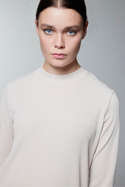 Zühre Crew Neck Corded Fabric Long Sleeve Stone Underwear I-0014