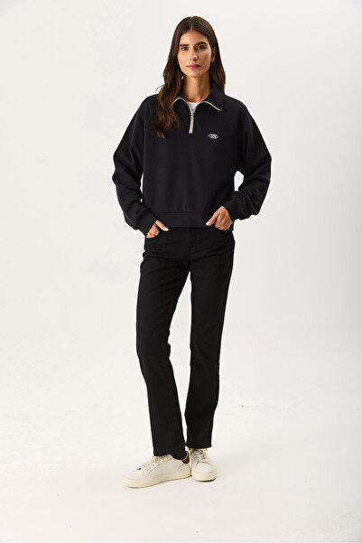 VENA Γυναικείο φούτερ με λεπτομέρεια με φερμουάρ Eliza Contrast 100% βαμβάκι - Μαύρο