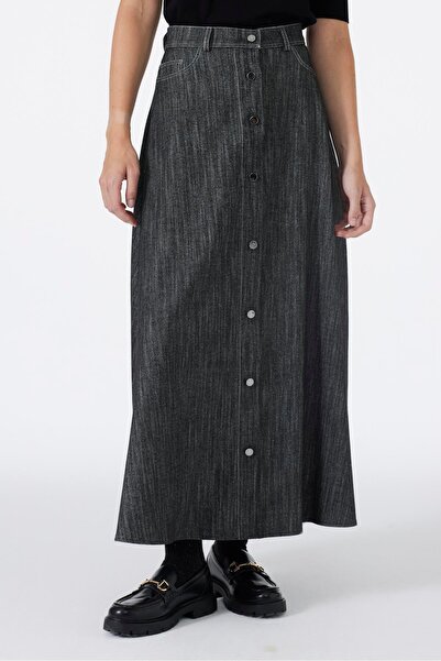 Zühre Button Detailed Black Skirt Etk-0201