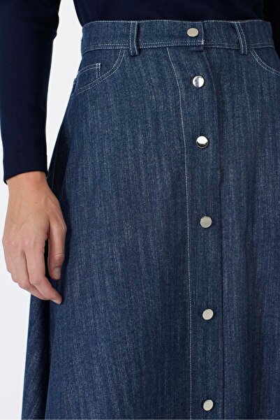 Zühre Button Detailed Navy Blue Skirt Etk-0201
