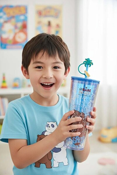 Miniso We Bare Bears Lisanslı Pipetli Çift Cidarlı Plastik Bardak (800mL) (Bo...