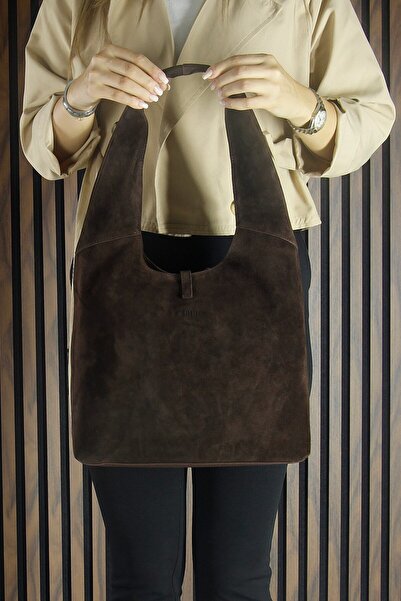 Erkan Saçmacı Brown Genuine Cowhide Suede Tasseled Magnetic Closure Medium Size Casual Shoulder Bag