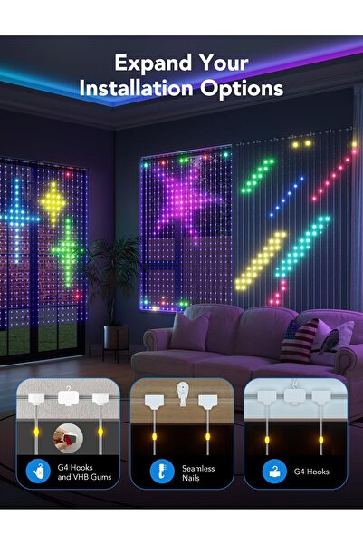 Govee Curtain Lights, 520 RGBIC Smart LED Curtain Lights, Color Changing, IP65 Waterproof, 4.9 x 6.6