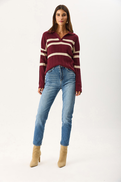 VENA Women's Maria Dirty Med Blue Slim Mom Jean Pants - Dirty Med Blue