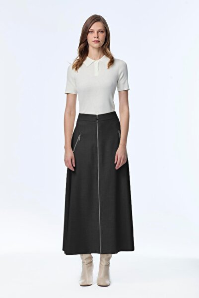 Zühre Zipper Detailed Black Skirt Etk-0200