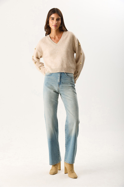 VENA Women's Wanda Tint Light Blue Wide Leg Jean Pants 100% Cotton - Tint Light Blue