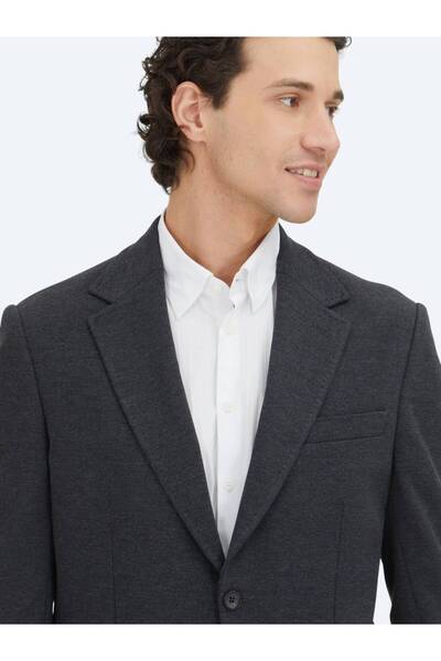 Kip Anthracite Plain Modern Fit Cotton Blend Knitted Suit