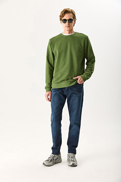 VENA Ανδρικό φούτερ Rich Crew Neck Regular Fit 3 Thread Basic 100% βαμβάκι - Χακί