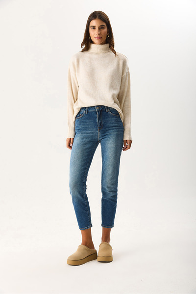 VENA Women's Jessica Dirty Dark Blue Mom Jean Pants - Dirty Dark Blue