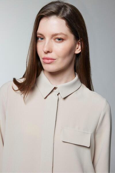 Zühre Beige Tunic with Pocket Flap Detail and Hidden Buttons T-1427