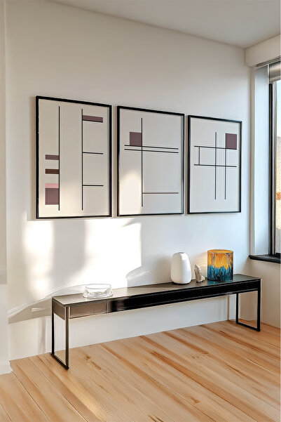 huhuli Ahşap Siyah Çerçeveli 3'lü Bauhaus Tablo Huhu510