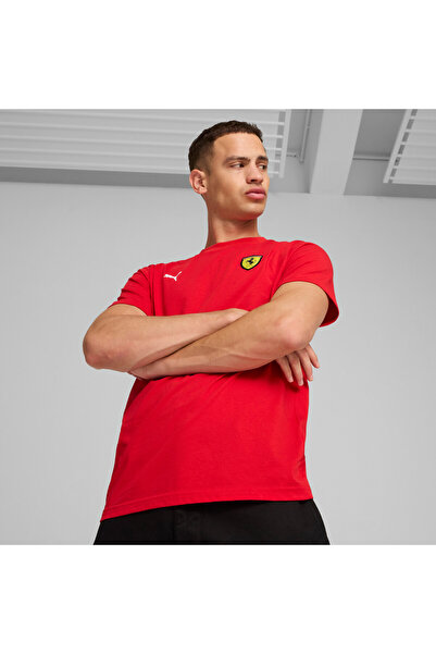 Puma تي شيرت رجالي بشعار سكوديريا فيراري للسباقات - أحمر