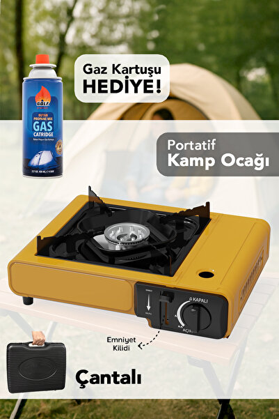 mimtec Portatif Kamp Ocağı - Taşıma Çantalı Gazlı Stop Emniyetli Sarı Kamp Oc...