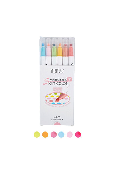 Choice مجموعة أقلام تمييز نقطية خفيفة اللون مكونة من 6 قطع مع طرفين رفيعين وع...