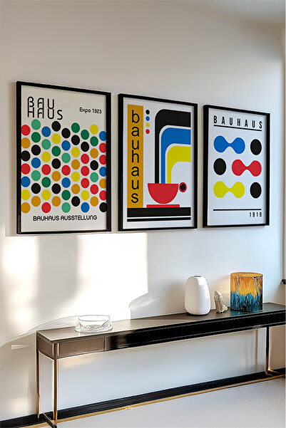 huhuli Ahşap Siyah Çerçeveli 3'lü Bauhaus Tablo Huhu526