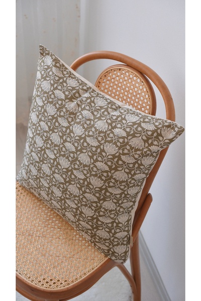 Sâye Khaki Naksh Linen Throw Pillow Cover