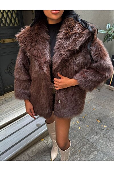 DONNA LISSA Women's Shawl Collar Snap Fastener Fur